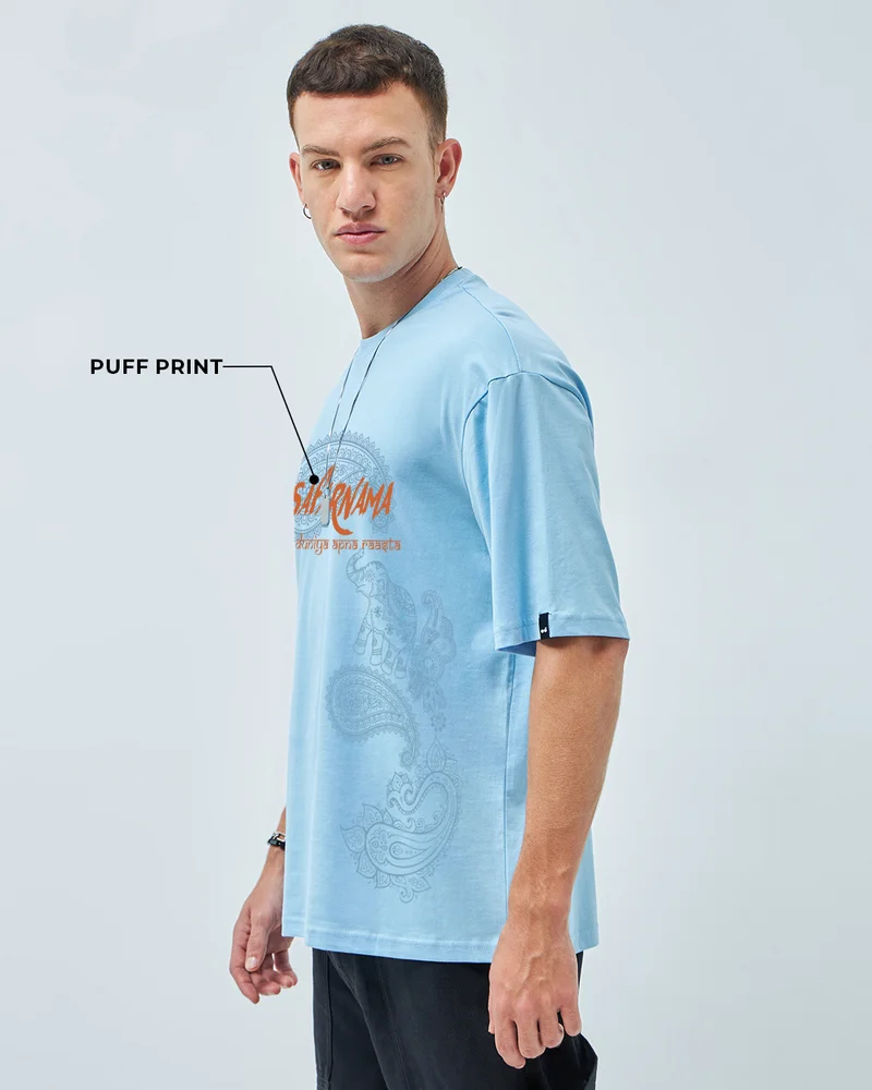 بيواكوف Men's Chambray Blue Safarnama Graphic Printed Oversized T-shirt